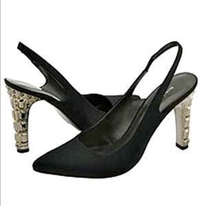 Nine West Jori Black Satin Jewel Heeled Slingbacks Size 8